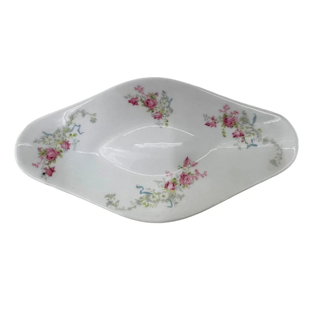 Wm Guerin Limoges‎ France Celery Dish Pink Rose Floral Porcelain Tray Vintage